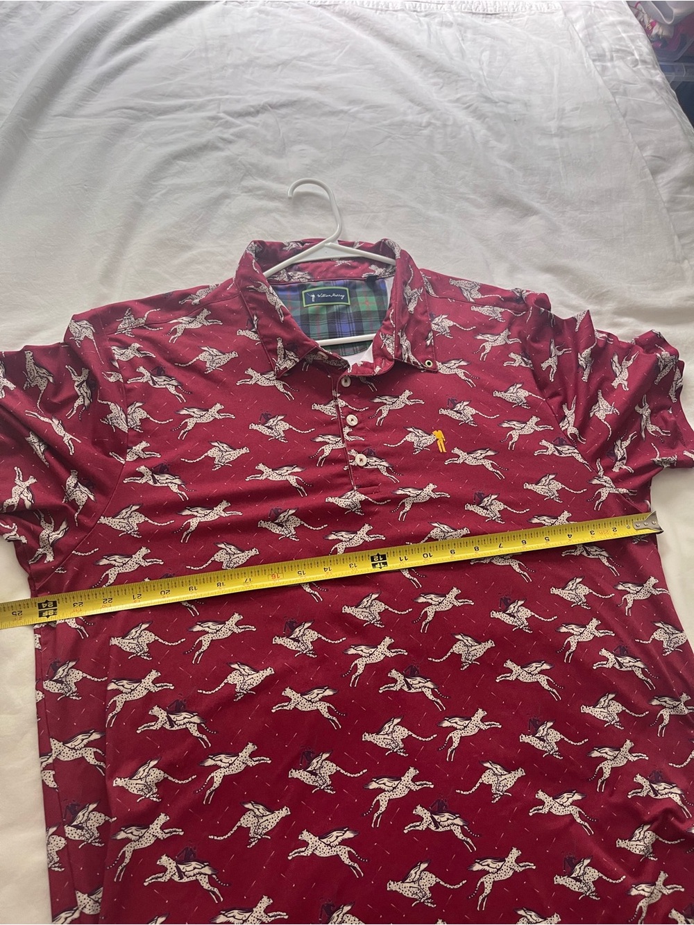 William Murray Golf Polo Men’s XL Red Here Kitty Kitty Flying Cheetah UPF 50+ - Picture 8 of 9